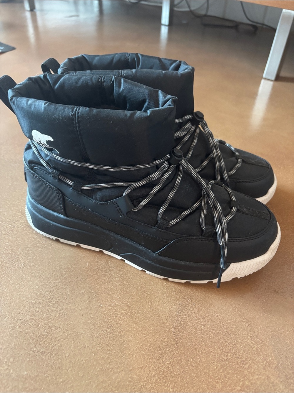 Sorel Black and White Winter Lace-Up Snow Boots